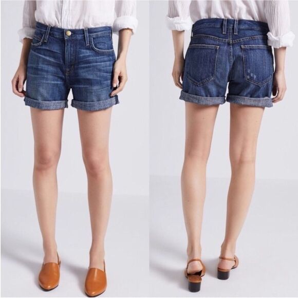 Current/Elliott Relaxed Boyfriend High Rise Dark Wash Cuffed Jean Shorts 28 - Picture 1 of 9
